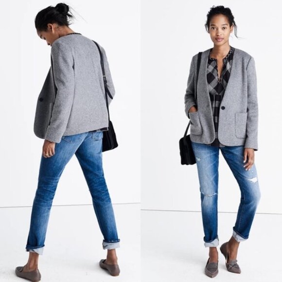 EUC Women's MADEWELL Carrington‎ Wool Blend Blazer One-Button Gray | Size XXS - Picture 2 of 10